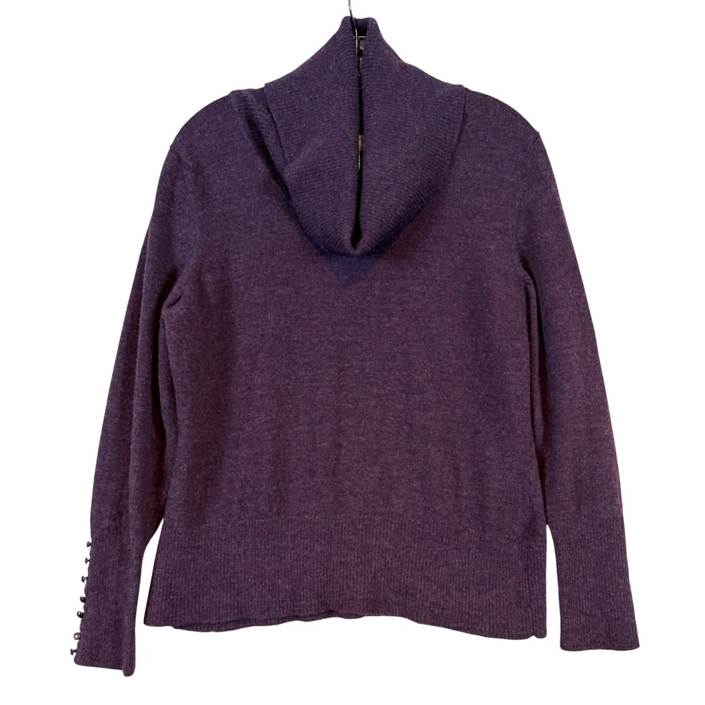 Susan Bristol Woman Purple Merino Wool Cowl Neck Button Cuff Sweater 2X Layering